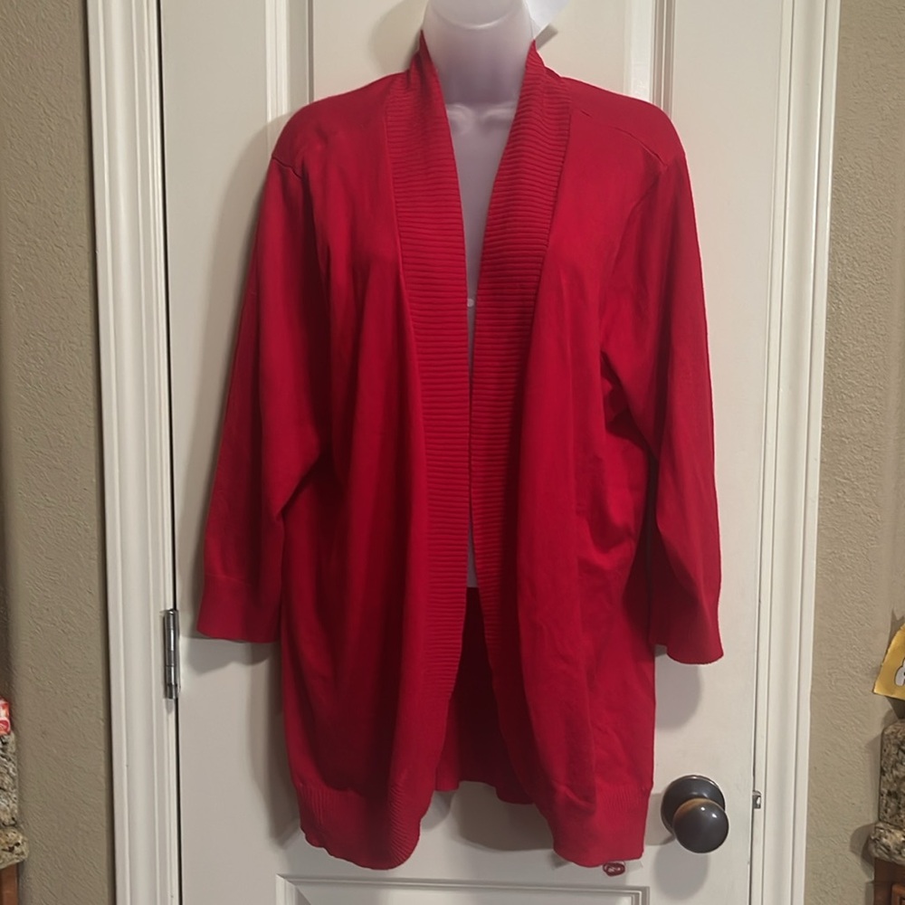 Red open front sweater size 1X NWT
